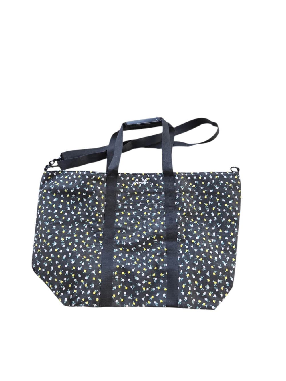 NWT Victoria's Secret PINK Tote Bag Black Floral Extra Large Weekender Duffle